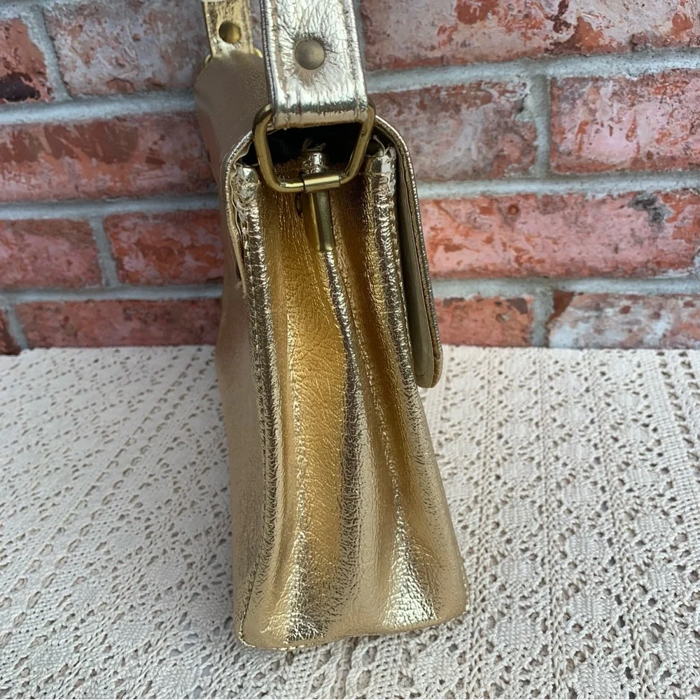 Vintage 60s 70s Gold Lame Metallic Vinyl Shoulder Handbag